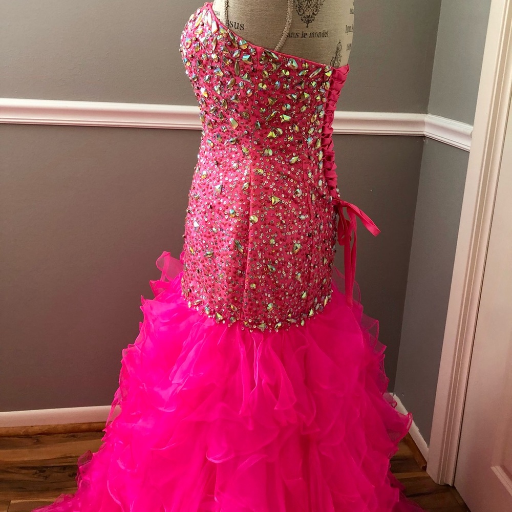 🔴CLEARANCE NEW TIFFANY DESIGNS SZ 4 NEON PINK CORSET BEAD ORGANZA FORMAL GOWN - Picture 6 of 14
